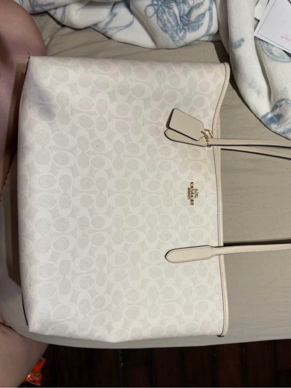 Coach Ivory Signature Tote with Gold Hardware Accent